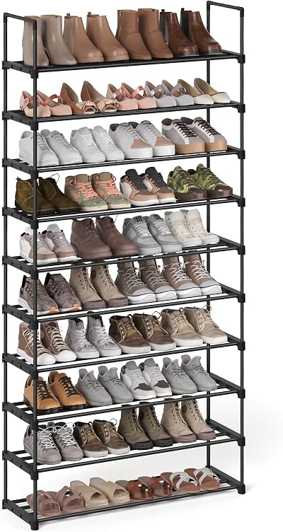 SONGMICS 10-Tier Shoe Rack Storage Organiser Black LSA10BK 30x94x206 cm