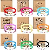 Huquary 18 Set Teacher Appreciation Gift Set for Women Teacher Appreciation Bracelets Gifts with Cards Wooden Beaded Elastic Apple Bracelets for Season Birthday Retirement Present from Student Friends