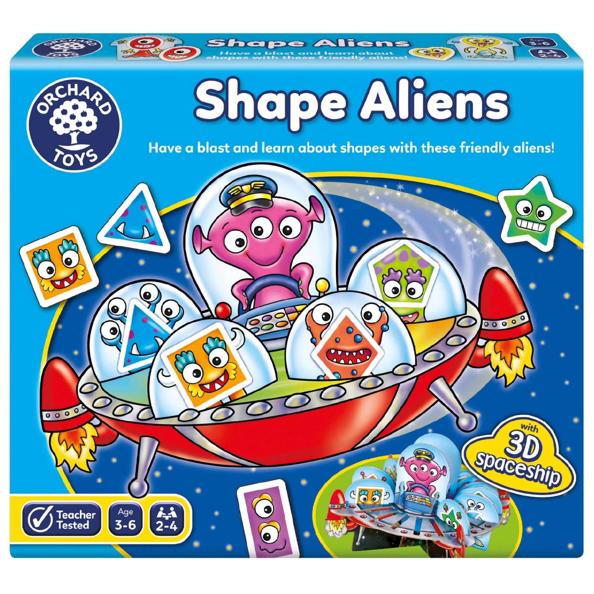 Orchard Toys Shape Aliens Game, Space themed Board Game, Family Fun, Family Game, Perfect for Kids Age 3-6