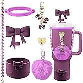 Hpebl 7PCS Bow of Stanley Cup Accessories Set 30/40 Oz Pearl Charms for Stanley Decorations Water Bottle Tumbler Accessories Including Bow Straw Topper, Pom Pom Keychain, Tumbler Boot 30/40 Oz
