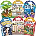 iGetooy Reusable Sticker Book, 6 Sets Sticker Book for Kids, Jelly Stickers for Kids, Vehicles, Animals, Ocean, Dinosaurs, Su