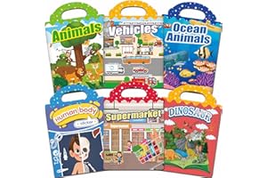 iGetooy Reusable Sticker Book, 6 Sets Sticker Book for Kids, Jelly Stickers for Kids, Vehicles, Animals, Ocean, Dinosaurs, Su