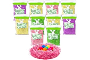 CRENSTONE Easter Grass Bulk 10 Pack - 14 oz Assorted Easter Raffia Basket Filler | Purple, Green, Yellow, Pink Shredded Grass for Decorations, Egg Hunts, More
