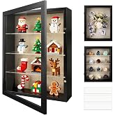 11x14 Shadow Box Display Cases with 3 Removable Clear Shelves, Black | Glass Door Memory Box, Deep Shadow Box Frame With DIY Light Strip for Keepsake Collectibles, Wedding Bouquet, Photos
