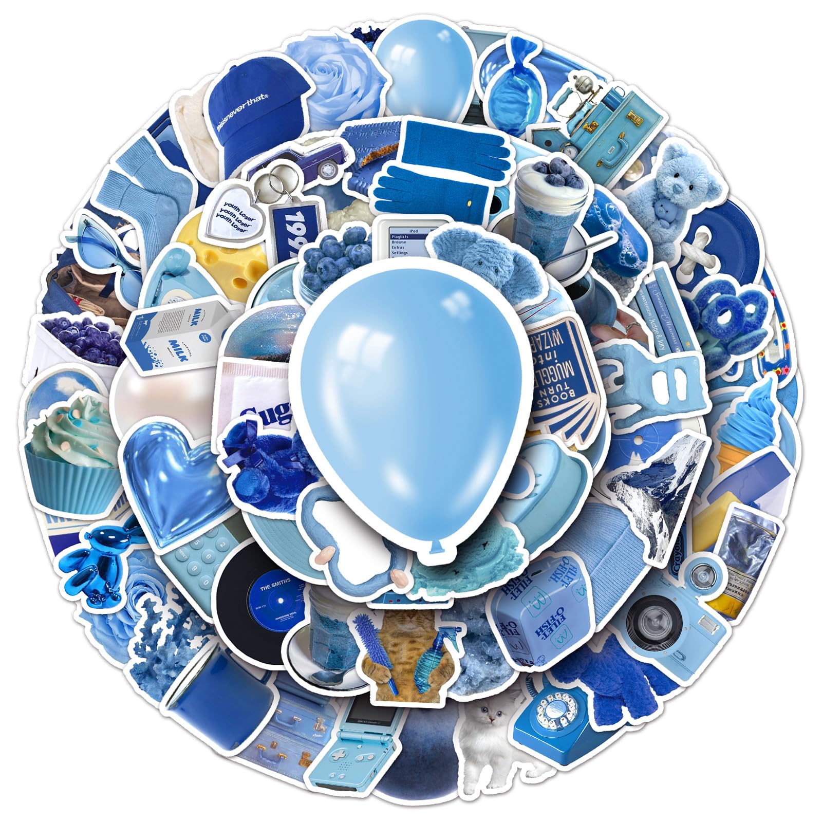 Blue Stickers for Laptop (100 PCS),Gift for Children Teens Adults Girl Boys,Waterproof Stickers for Water Bottle,Blue Vinyl Stickers for Scrapbook,Skateboard,Bike,Phone,Dairy