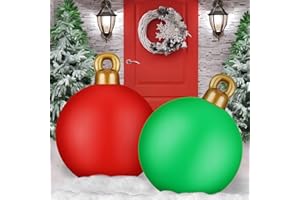 JETEC 2 Pieces 32 Inch Giant PVC Inflatable Christmas Decorated Ball Ornaments Outdoor Large Xmas Blow Ball Decorations for Christmas Themed Party Ornaments(Solid,Red Green)