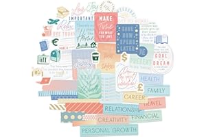 Navy Peony Minimalist Vision Board Quote Stickers (51 Pieces) - Motivational, Sleek Design | Inspirational Goal Setting Stickers for Planners, Journals, Scrapbooks