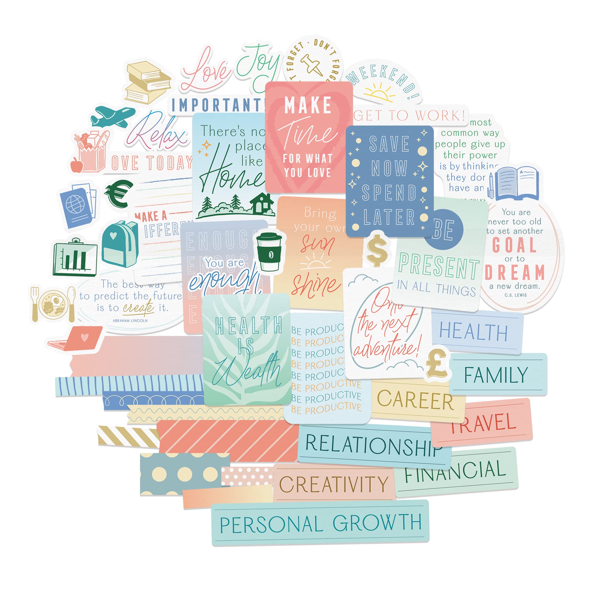 Navy Peony Minimalist Vision Board Quote Stickers (51 Pieces) - Motivational, Inspirational Goal Setting Stickers for Planners, Journals, Scrapbooks