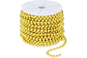 WILLBOND 98 Feet Christmas Tree Beads Artificial Pearls Beads Garland Plastic Beads Roll for Xmas Tree DIY Supplies and Holiday Decorations (Gold)