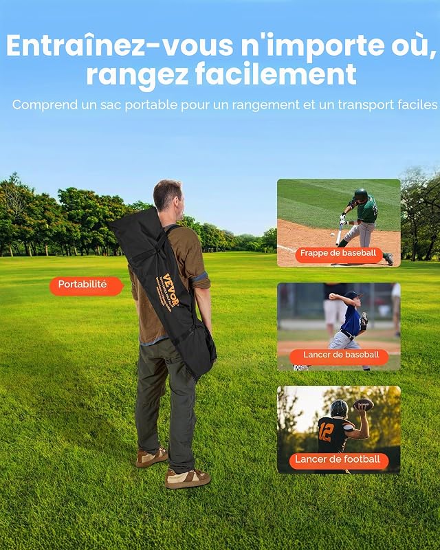 Filet d'entraînement pour Football 274 x 243 cm, Filet de Lancer de Rugby avec 6 Poches pour cibles, sans nœuds, Sangles et étui de Transport Inclus, pour améliorer la précision de Lancer, Noir