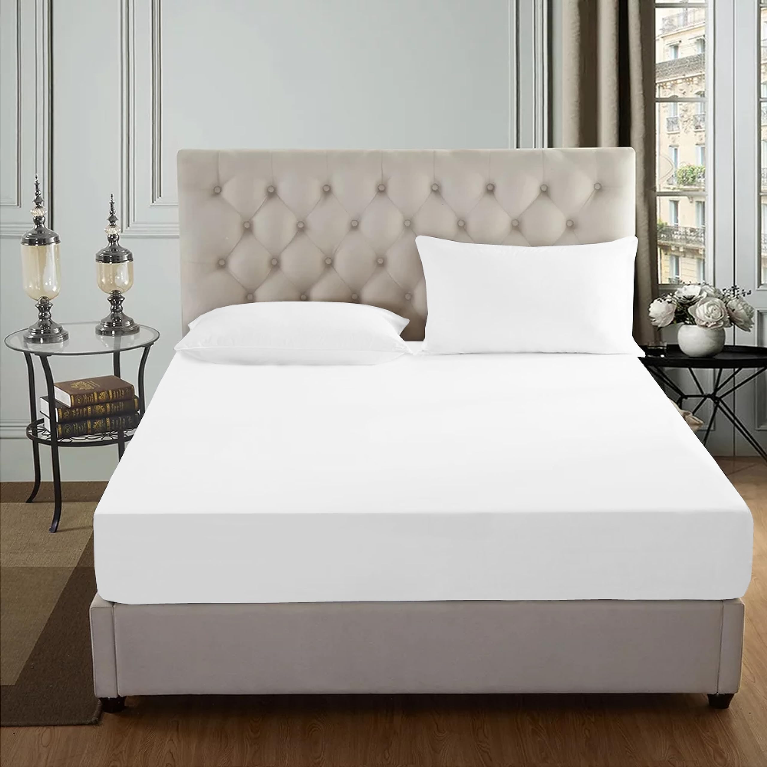 AmigoZone Egyptian Cotton 200 Thread Count 25CM/10" Deep Fitted Sheet (4FT Small Double, White) — image 1