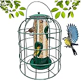 Garden Guru Squirrel Proof Bird Feeder – Outdoor Caged Tube Hanging Bird Feeder with 4 Perches for Small Wild Birds – Premium Coated Steel & Metal Seed Guard - Chew Proof, Weather Resistant