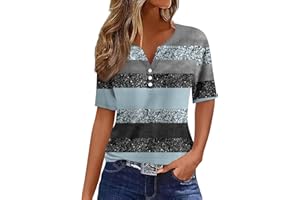 LPIGOH Summer Tops for Women 2024 Henley Neck Buttons Sexy Shirts Short Sleeve Dressy Blouses Casual Loose Comfy Tunic