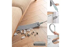 HEOATH Dust Brush Under Appliance Microfiber Duster with Extension Pole (40 to 55 inches) Bendable, Washable, Extendable Gap Dusters for Sofa Bed Furniture Bottom - Wet or Dry Gray