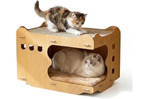 2-Level Cat Scratcher House, 2 in 1 Cat Cardboard House with Scratching Pads, Large Cat House Lounge for Indoor Cats to Rest 