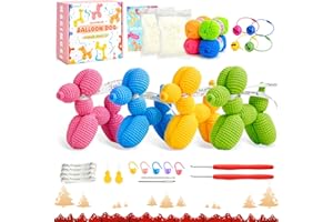 Balloon Dog Crochet Kit for Beginners, MAGIMUSE Beginners Crochet Kit, Crochet Starter Kits Amigurumi Crochet Animal Kit for Adults, Step-by-Step Video Tutorials- 4.2 INCH Small(Red Yellow Green Blue)