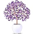 Amethyst Stone Chakra Crystal Money Tree Feng Shui Gemstone Tree of Life with Pot Base, Good Luck Christmas Home Office Desk Crystal Decor Ornament Stress Relief, Spiritual Insight