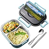 Tiffin Lunch Box – Insulated Lunch Containers with 48.5-Oz Capacity, Stainless Steel & Plastic, 2 Compartments – Insulated Bento Box for Office, Picnic & Daily Meals, Spoon & Chopsticks Included