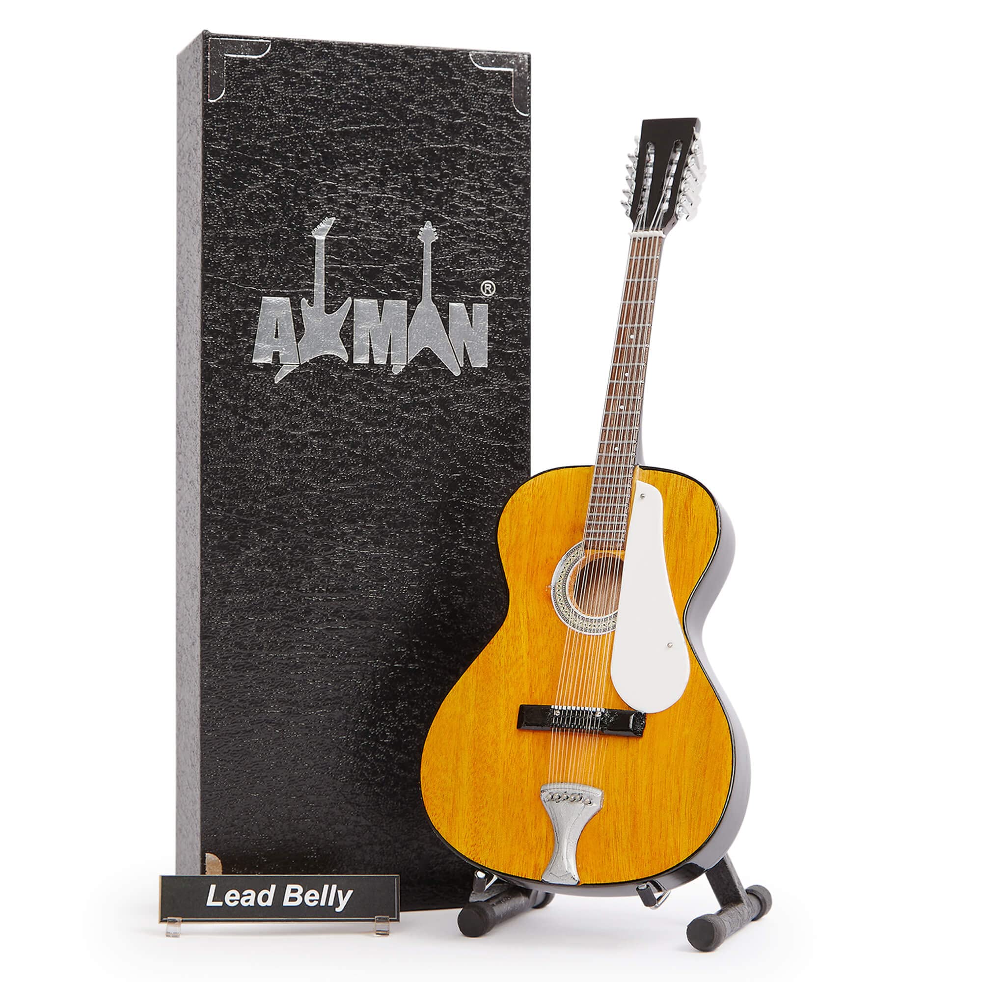 Leadbelly Fraulini Francesca 12 String Acoustic - Miniature Guitar Replica - Music Gifts - Handmade Ornamental 1/4 Scale - Includes a Display Box, Name Tag and Miniature Guitar Stand