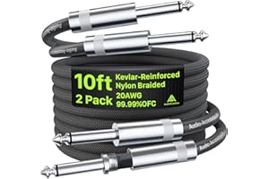 AA AUDIO ACCESSORY Guitar Cable 10 ft 2 Pack, Nylon Braided Anti-Kinking Kevlar-Reinforced, 20AWG 99.99% OFC, Heat-Shrink Protected 1/4 Instrument Cable, Shielded Amp Cord for Fender Electric Guitar