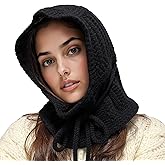 ACUSHLA 100% Merino Wool Fashion Balaclava for Women Soft Warm Light Hooded Scarf Knitted Hat and Scarf in One