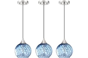 SEENMING HOUSE 3 Pack 1 Light Hanging Indoor Kitchen Island Pendant Light 6.3" Hammer Blue Glass Pendant Ceiling Light Fixtures,Brushed Nickel Finish Modern Farmhouse Dinning Over Sink