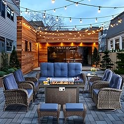 HUMMUH 9 Piece Patio Furniture Set with Fire Pit