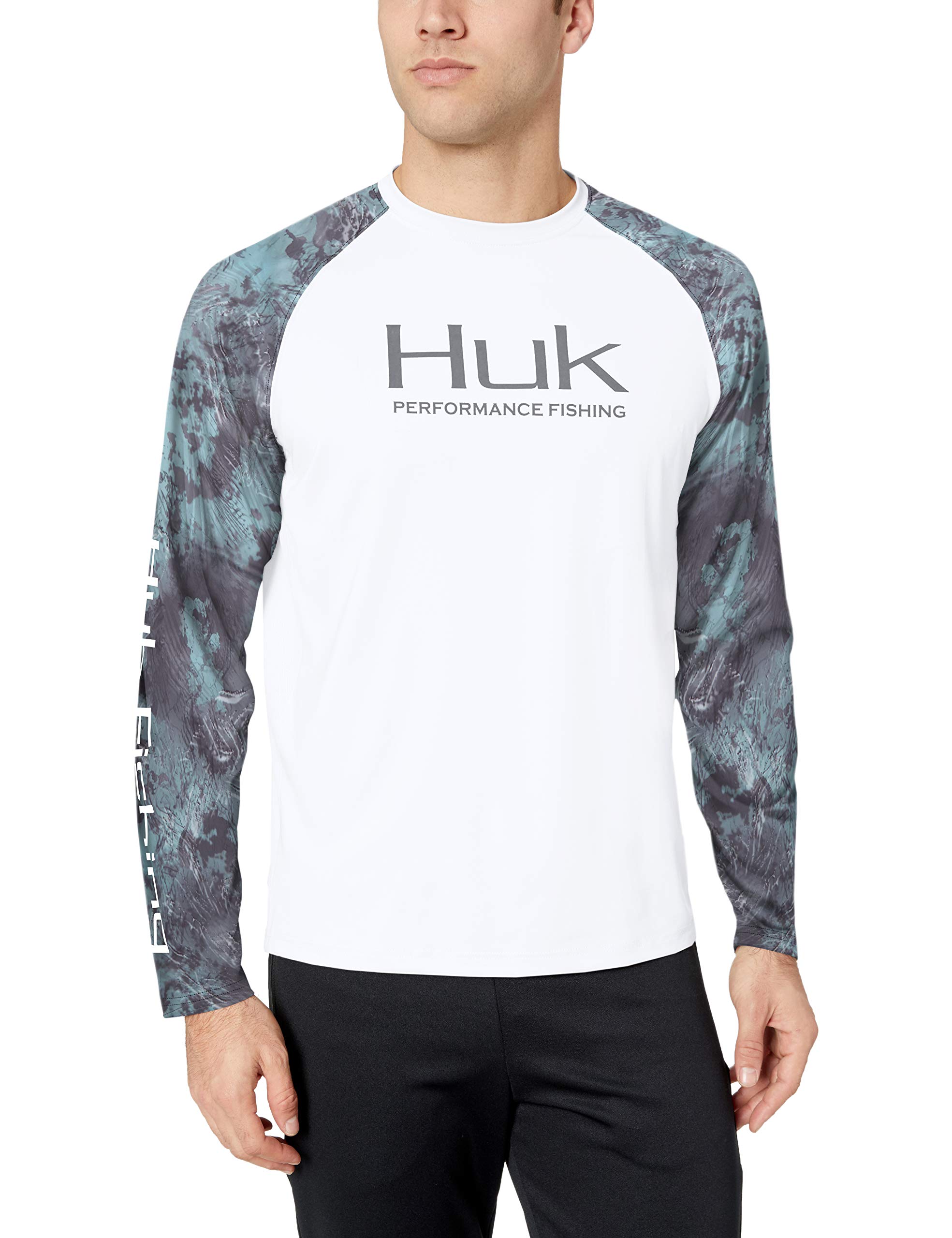 HUK Men's Double Header Long Sleeve | Sun Protecting Fishing Shirt, White/SubPhantis Glacier, M