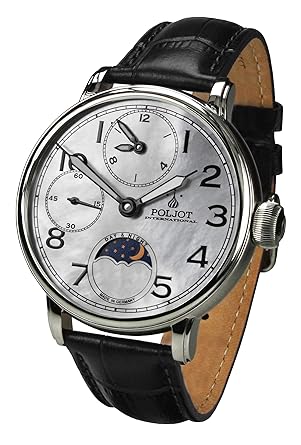 POLJOT International Mechanische Herrenuhr Doubletimer Handaufzug Lederband