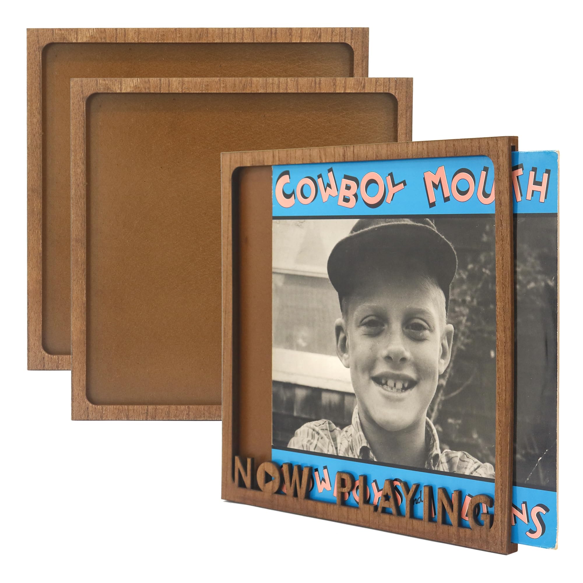 Photo 1 of FramePro Vinyl Record Frame Now Playing Case Holder, Display 12.5x12.5 Album Cover Brown Pack of 3