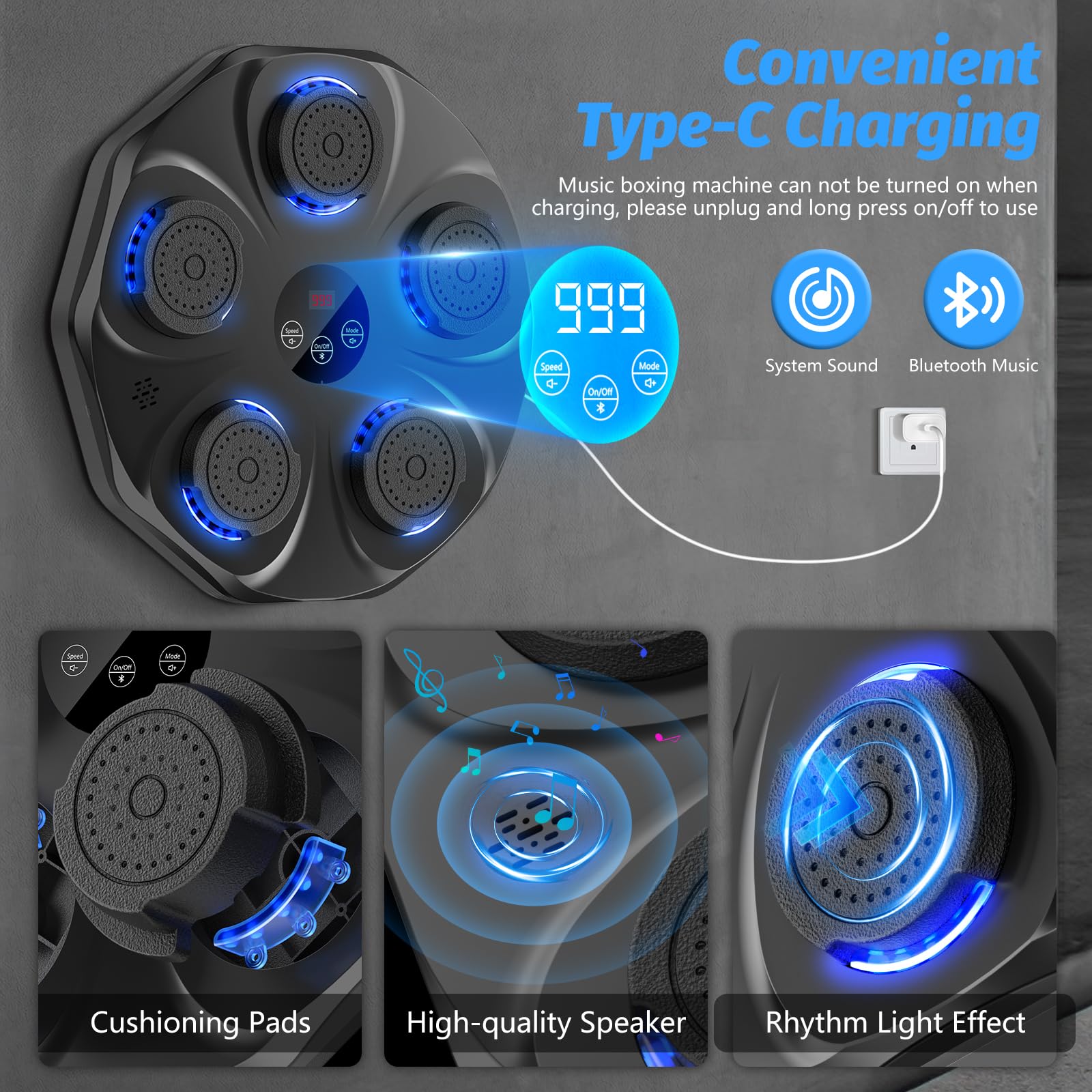 Music Boxing Machine, Interactive Punching Trainer with Boxing Gloves, Large Size Wall Mounted Electronic Boxing Target for Adults Kids, 9 Modes & 9 Speeds