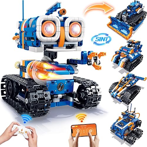 Demkia STEM Robot Building Toys for Kids, 5 in 1 Rechargeable Remote & APP Controlled Robotics Kit Build A Robot Toys, Birthday Gifts for Boys Aged 6 7 8-14+ (560 PCS)