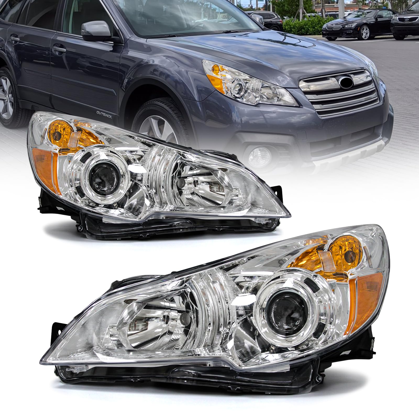 AXLAHA para 2010 2011 2012 2013 2014 Legacy/Outback conjunto de faros delanteros compatible con Subaru Legacy/Outback 2010-2014 carcasa cromada reflector transparente de repuesto para lado del conductor y del pasajero