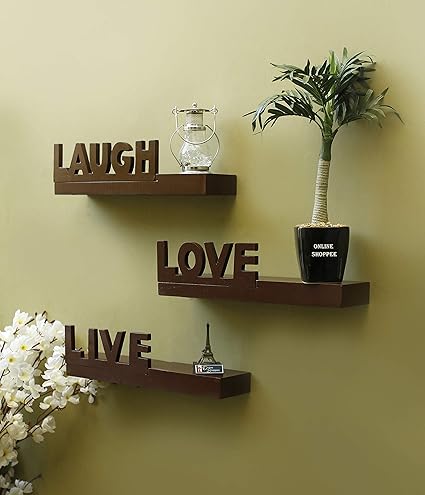 Onlineshoppee AFR2859 Wall Shelf (Brown, Set of 3)