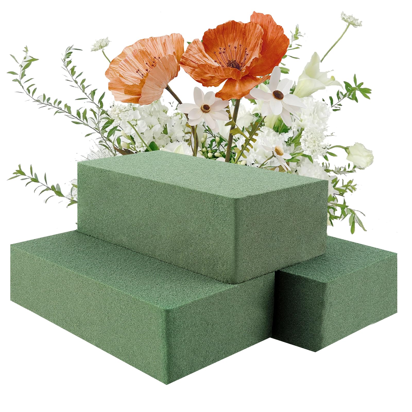 Gjinxi 3Pcs Dry Floral Foam Green Wet Flower Blocks Arrangements,Flower Arranging Supplies,Artificial Flowers Plant,Green Foam Bricks,DIY Craft,Home Garden Decorations 5.5”L x 3.1”W x 1.7”H