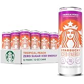 Starbucks Iced Energy Drink, Tropical Peach, 12 Fl Oz Cans (Pack of 12) | Zero Sugar Energy Drink, Plant Based Caffeine, Hydration, Mental Clarity