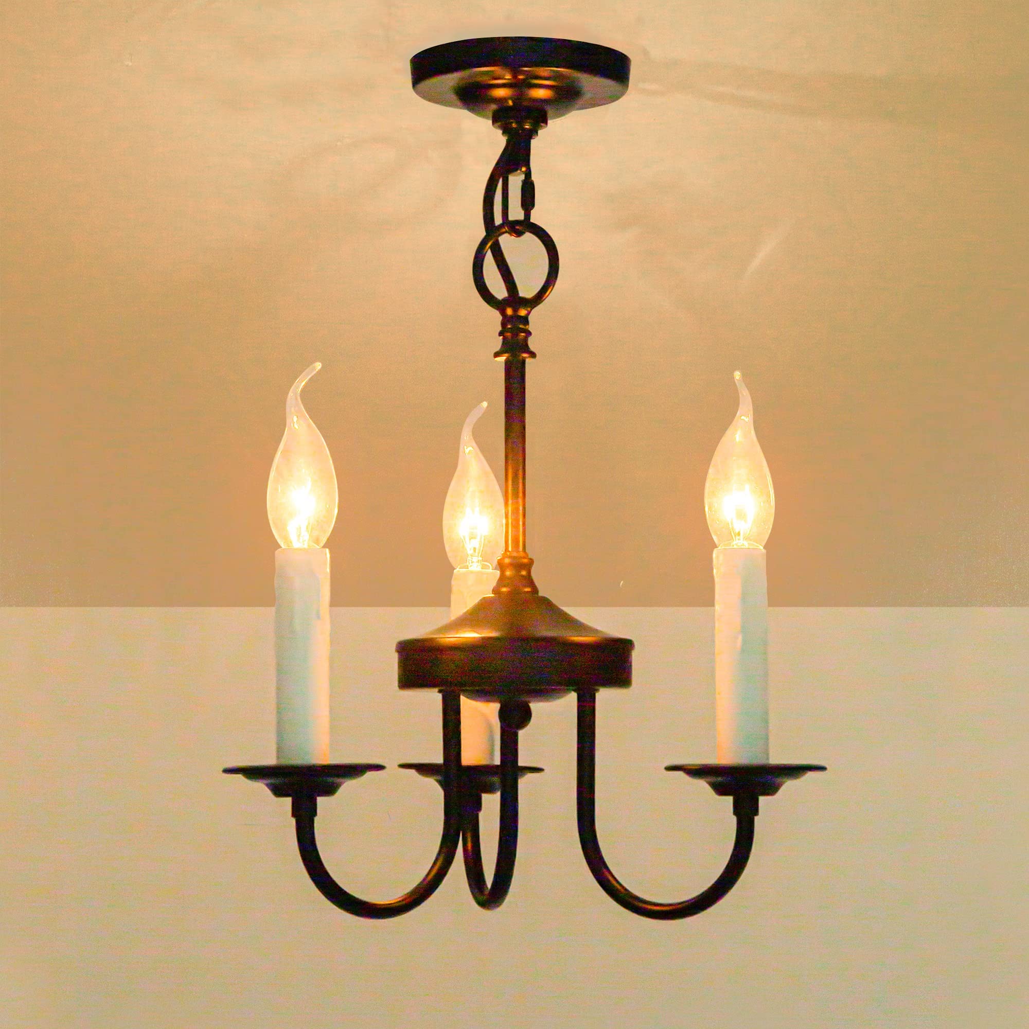 Photo 1 of Psyverii 3 Lights Farmhouse Candle Style Chandelier, Rustic Ceiling Pendant Light Fixture for Entryway and Dining Room Kitchen Island