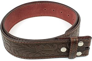 BC Belts Leather Belt Strap with Embossed Western Scrollwork 1.5" Wide with Snaps