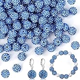 150 Pcs 10mm Rhinestone Beads for Jewelry Making, Sparkle Clay Rhinestone Beads for Bracelet Necklace Earring Jewelry Making (Light Blue)