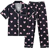 Vopmocld Girls 2PCS Pajama Sets Button Down Short Sleeve Long Pants Sleepwear Cute Patterns Lounge Outfit Sest for Teens