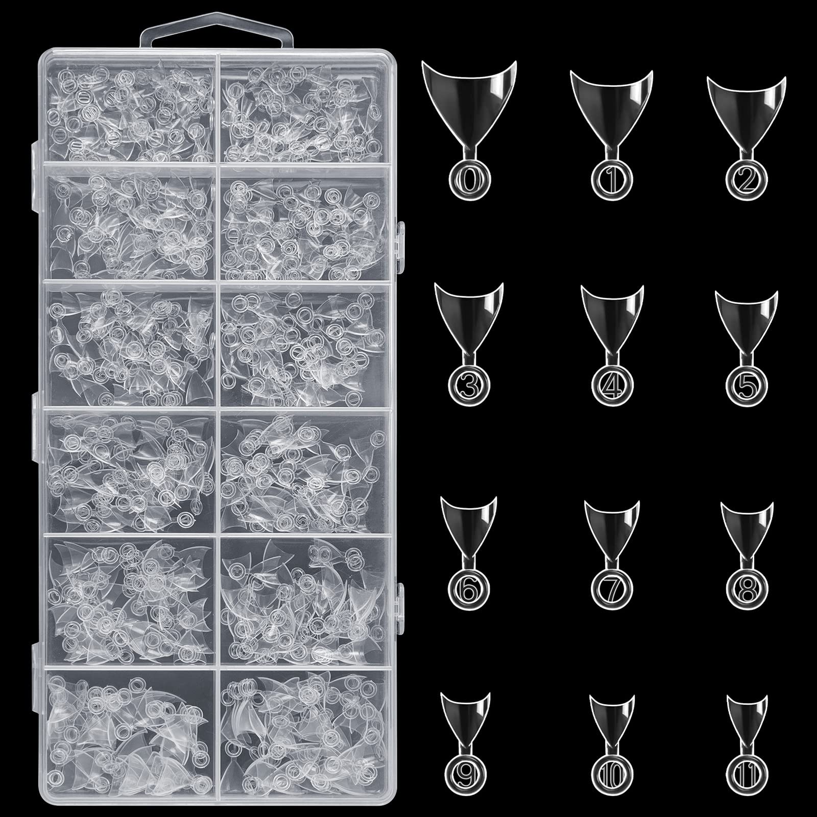 600 Pieces French Nail Tips Stiletto Nails with Box 12 Sizes Clear Acrylic Nails Half Oval Cover Short Clear Fake Nails for DIY Nail Art