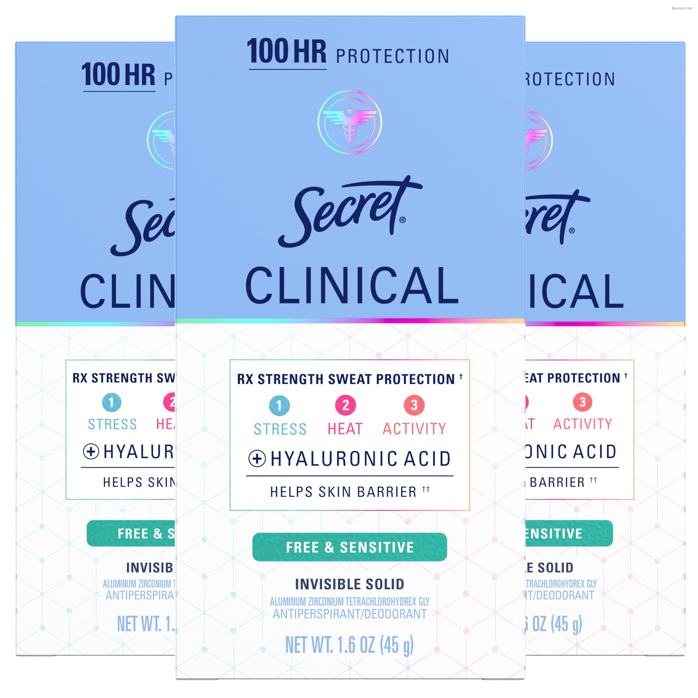 Photo 1 of *** ONE OUT OF THREE ***Secret Clinical Strength Antiperspirant Deodorant for Women, Free & Sensitive, 3X Stress Protection, 72hr Sweat & Odor Protection, PH Balancing Minerals, Invisible Solid, Unscented, 1.6 oz (Pack of 3)