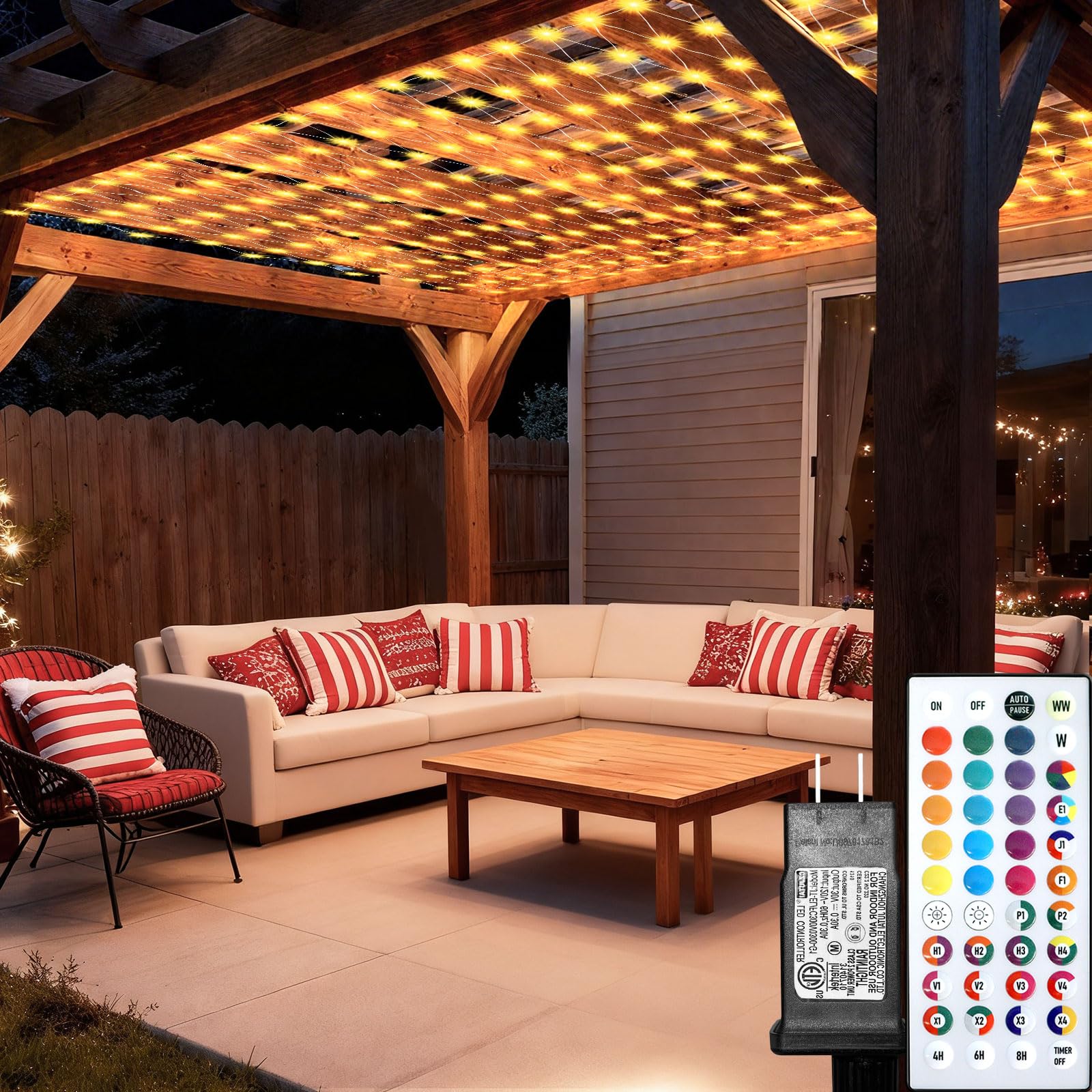 Photo 1 of 10.5ft x 10.5ft Christmas Net Lights, 288LED 35 Colors Changing Gazebo Net Lights Clear Wire, Connectable Fairy Lights Chandelier Waterproof for Patio Pergolas Backyard Xmas Bush Wedding Party