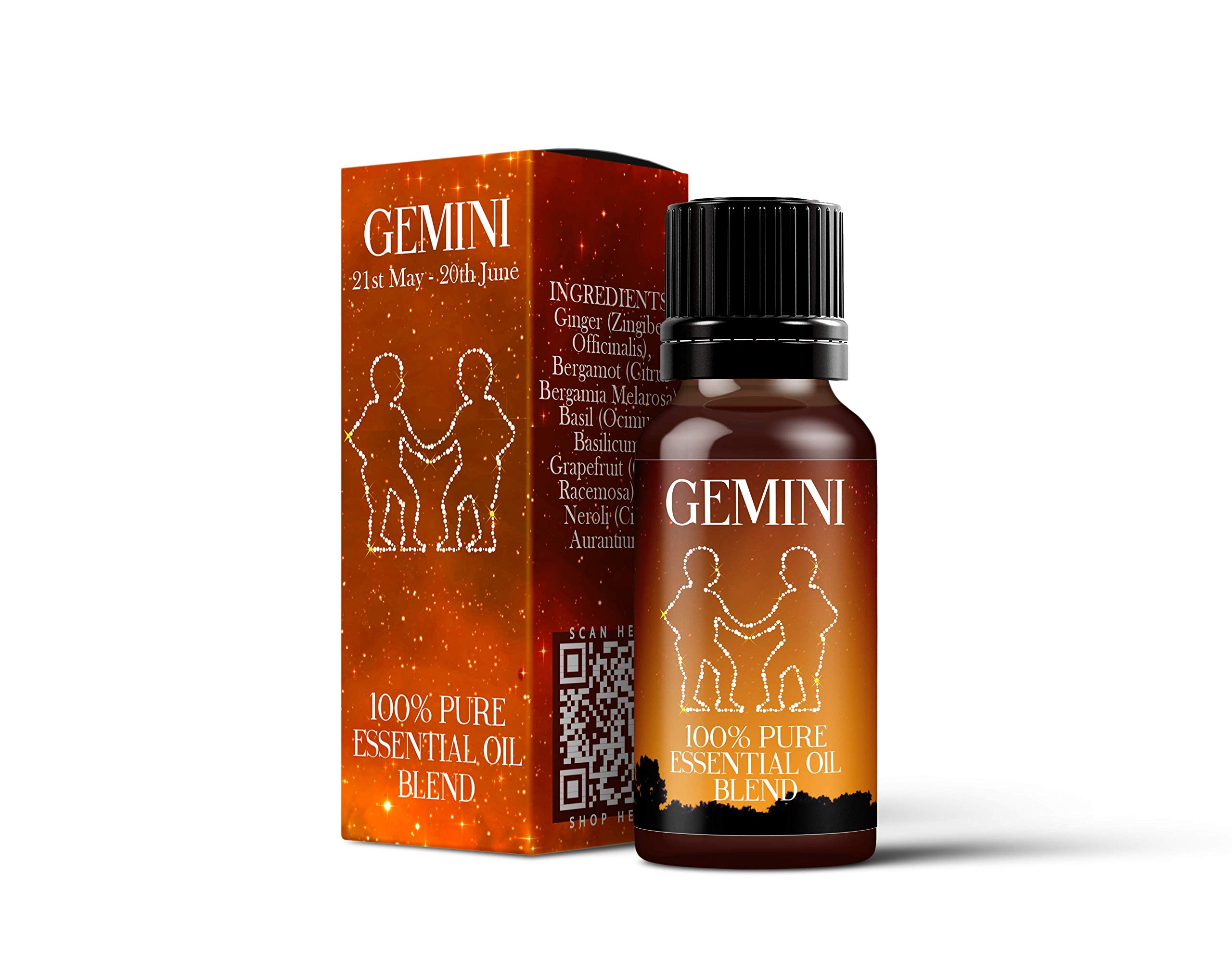 Mystix London | Gemini Zodiac Sign Essential Oil Blend 10ml | 100% Pure & Natural | Aromatherapy for Air Signs | Ginger, Bergamot, Basil, Grapefruit, Neroli | Vegan, GMO Free