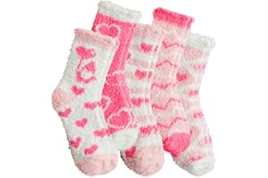 RBONIGHT Warm Cozy Valentines Gifts for Her Girlfriend Wife Women Girls-Fluffy Soft Fuzzy Pink Heart Socks-Valentines Basket Stuffers