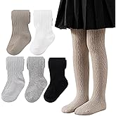 5 Pack Baby Girl Cable Knit Tights Toddler Basic Footed Leggings Soft Cotton Pantyhose Stocking Pants for 3-7T