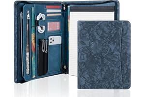 AZXCG Embossed Leather Padfolio for Women, Professional Bussiness Portfolio Organizer with A4 Notepad Holder, Zippered Portfolio Binder Fits 13" Ipad/Tablet,Gift for Women