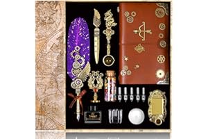 NC Quill Pen Ink Set, Includes Quill Pen, Notebook,5 Replaceable Nibs, Ink, Pen Holder, Cup, Stamp, Spoon, Wax Beads, White Wax,Envelopes and Letter Paper Etc.Beautiful Gift Calligraphy Set.(Purple)