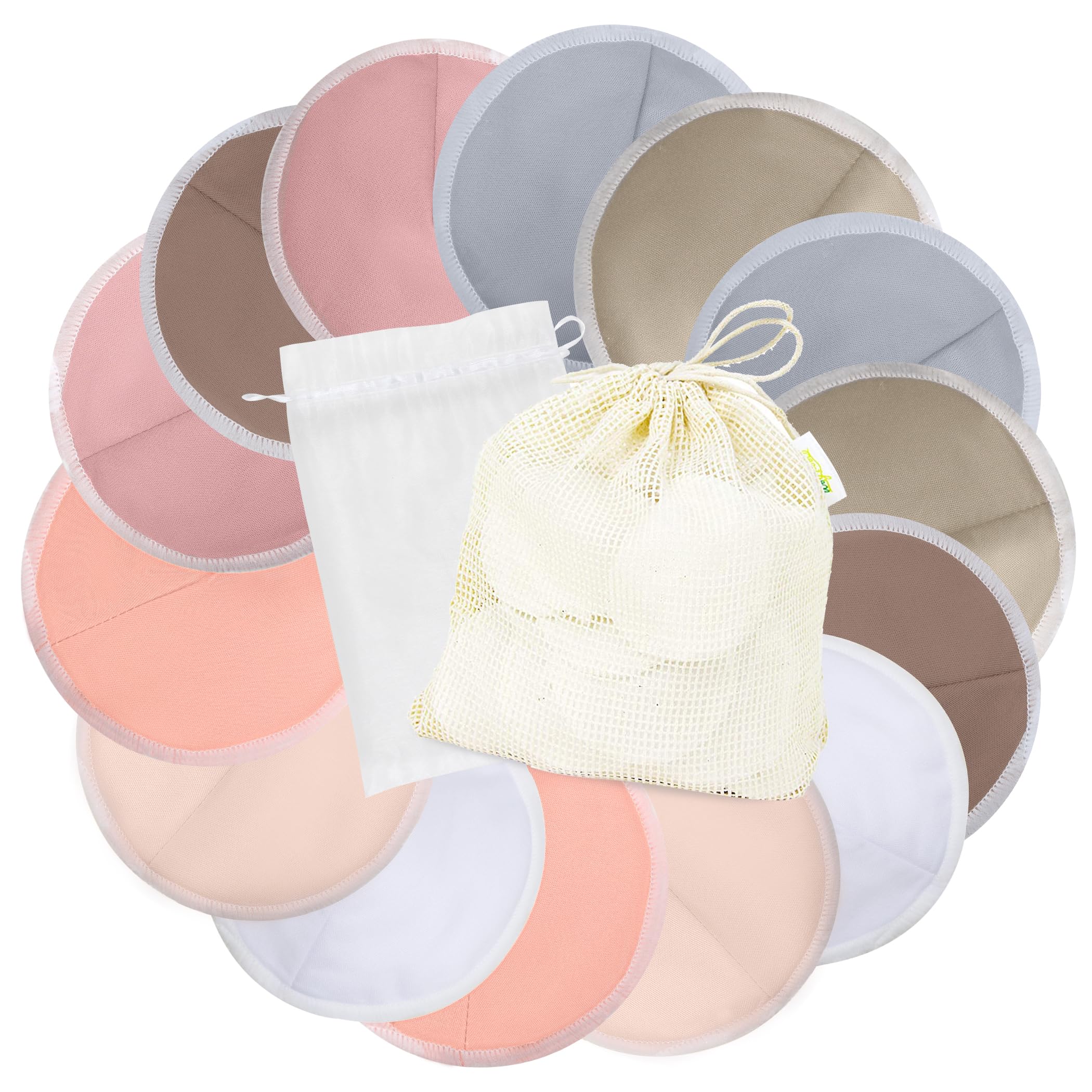Photo 1 of wegreeco Nursing Breast Pads (14 Pack) + Laundry Bag & Travel Storage Bag, 4.7 inch - Washable & Reusable Breastfeeding Nursing Pads (Mild, Large, Contoured Shape)