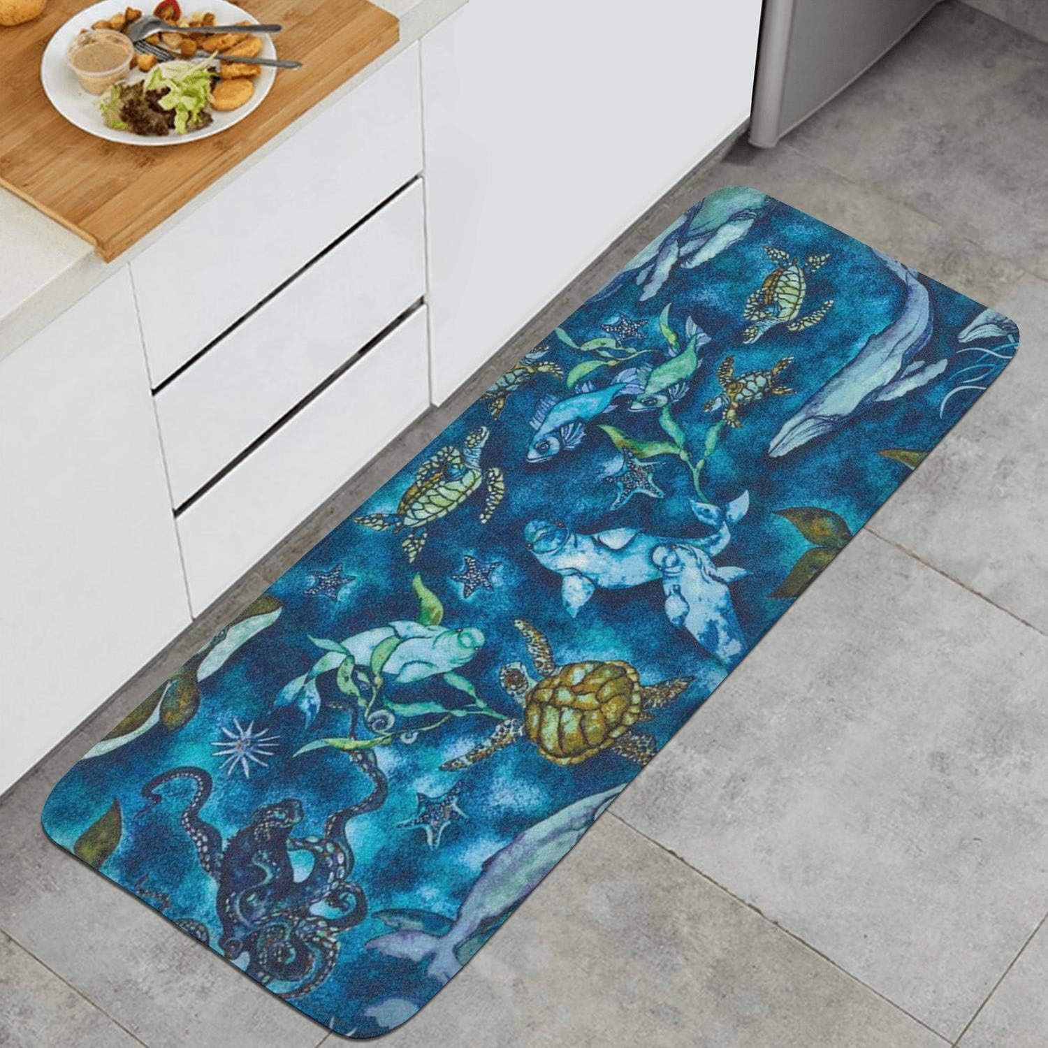 SJDAHGVU Deep See Ocean Life Whale Turtles Kitchen Mat Soft